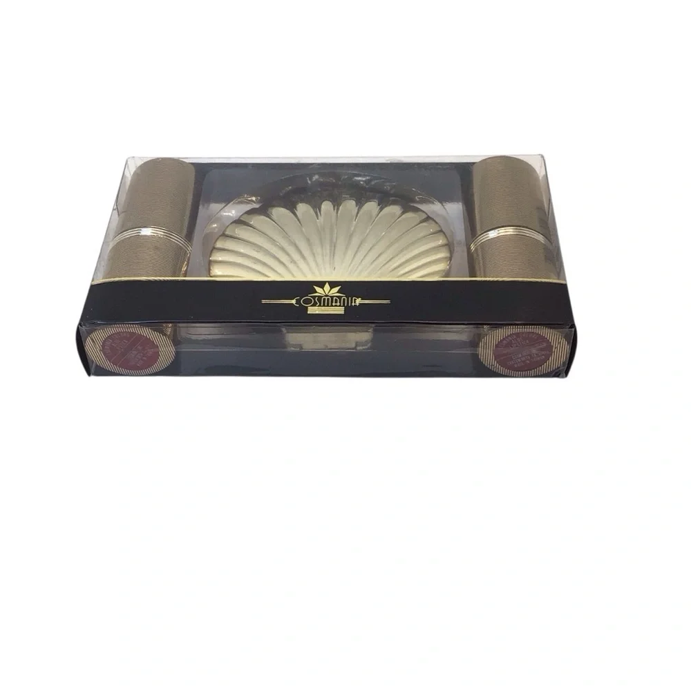 Cosmania Vintage 3pc Glam Golden Ensemble Lipstick & Shell Compact Set